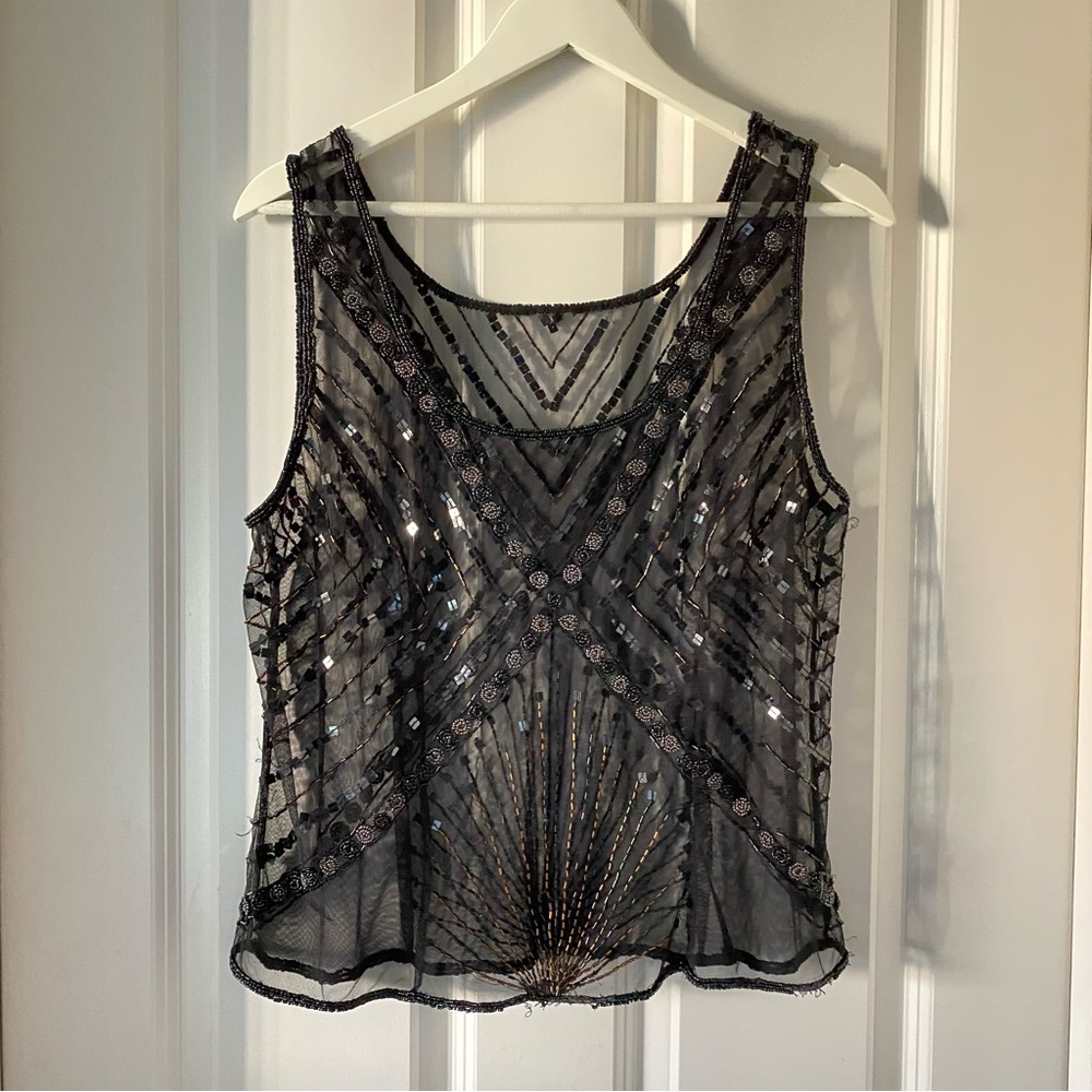 Women’s Beaded Brown Classy Blouse Tank Top